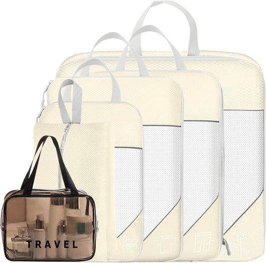 HOXFAZIR Compression Packaging Cube 6 Set Organization Travel Luggage Bag Set for Travel Accessories Compressed Expandable Packing Organizers