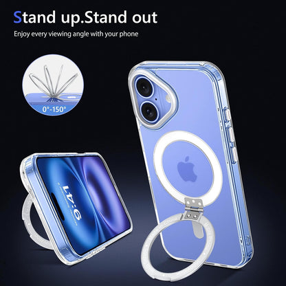 GUAGUA Magnetic for iPhone 16 Case with Kickstand, [Compatible with MagSafe] Phone Case Magnetic Anti-Slip Sturdy Stand Anti-Yellowing Matte Back Cover, Phone Case 6.1" with Ring Holder Clear