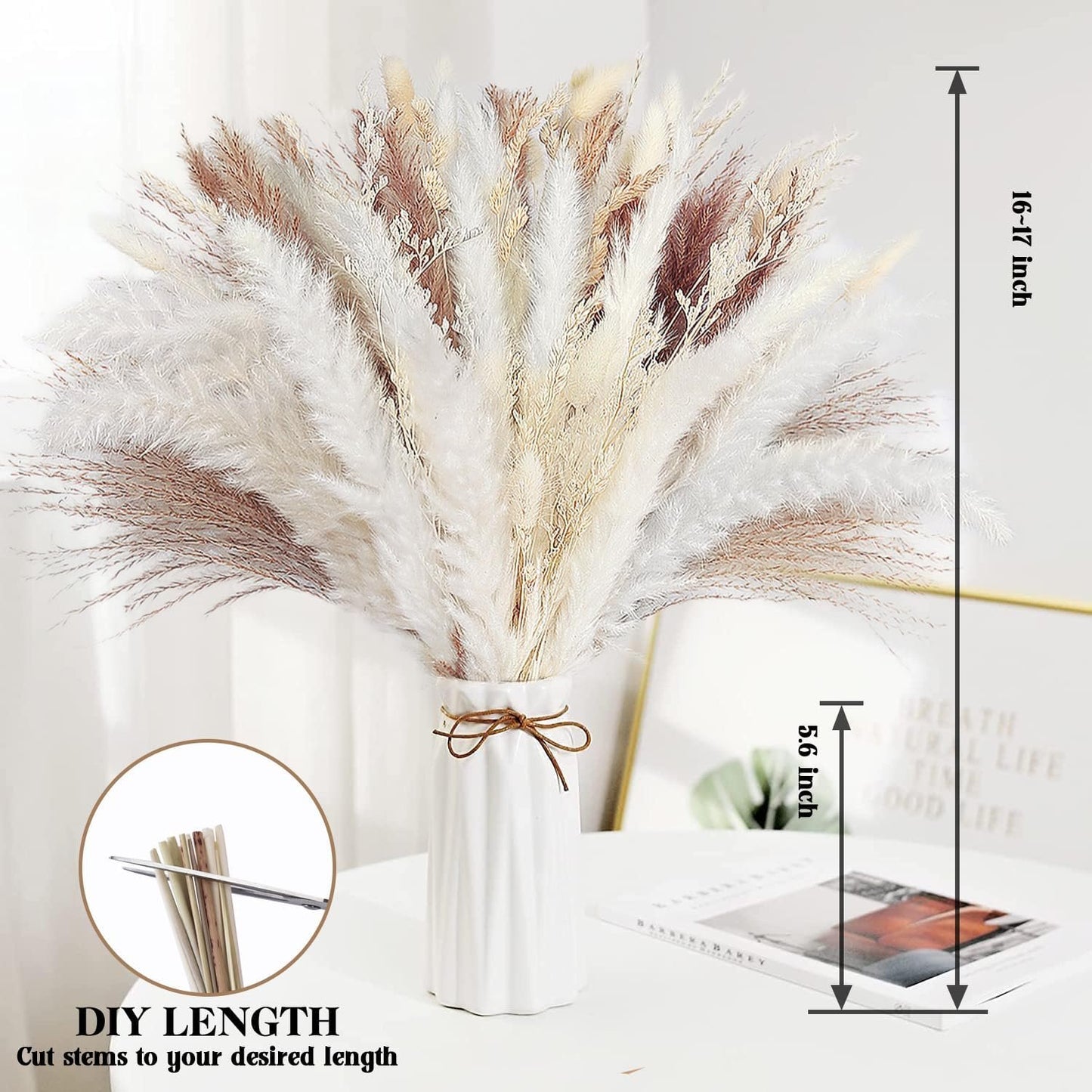 86PCS Natural Dried Pampas Grass Mix Bouquet, Boho Home Decor Phragmites Dried Flowers Reed, Bunny Tails Table Decor, Pompas Grass for Wedding Floral Arrangements Rustic Farmhouse Party Fall Decor