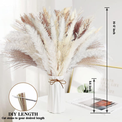 86PCS Natural Dried Pampas Grass Mix Bouquet, Boho Home Decor Phragmites Dried Flowers Reed, Bunny Tails Table Decor, Pompas Grass for Wedding Floral Arrangements Rustic Farmhouse Party Fall Decor