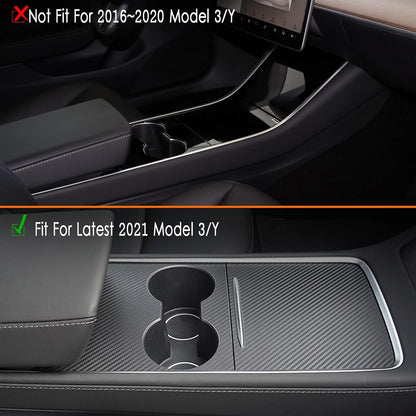 Farmogo Center Console Wrap Kit Carbon Fiber Console Cover Interior Decoration Wrap Kit Compatible with Tesla 2021-2025 Model Y & 2021-2023 Model 3 Tesla Accessories (Matte Carbon Fiber)