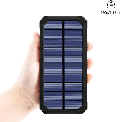 Solar Charger, Friengood 15000mAh Portable Solar Power Bank with Dual USB Output Ports, Solar Phone Charger External Battery Pack with 6 LED Flashlight Light for iPhone, iPad, Android and More (Black) …