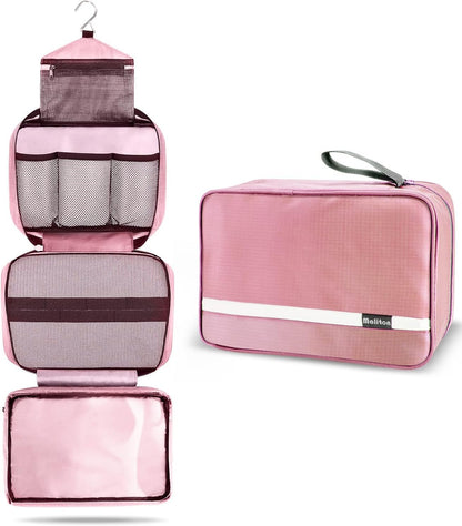 Maliton Hanging Toiletry Bag, Travel Toiletry Bag | Foldable Dopp Kit with Large Capacity for Men | 4 Layers Portable Waterproof Hygiene Bag for Women | Travel Bathroom Organizer(Pink)