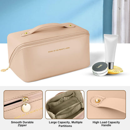 Aucuu Travel Cosmetic Bag, Travel Beauty Case for Women, Travel Cosmetic Bag, Cosmetic Bag for Women, Soft PU Leather, Portable Waterproof Toiletry Bags, #1 Pink-A