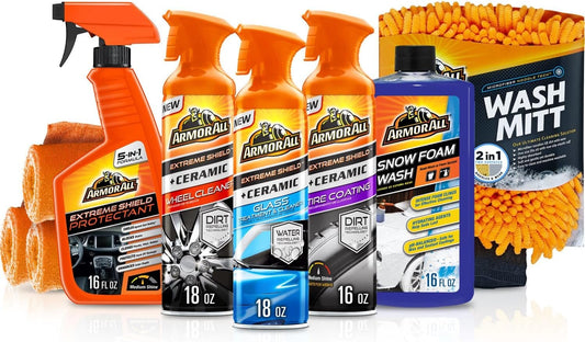 Armor All Ultimate Car Detailing Kit, Includes Car Wash, Glass Cleaner, Tire Cleaner, Microfiber Accessories (9 Piece Kit)