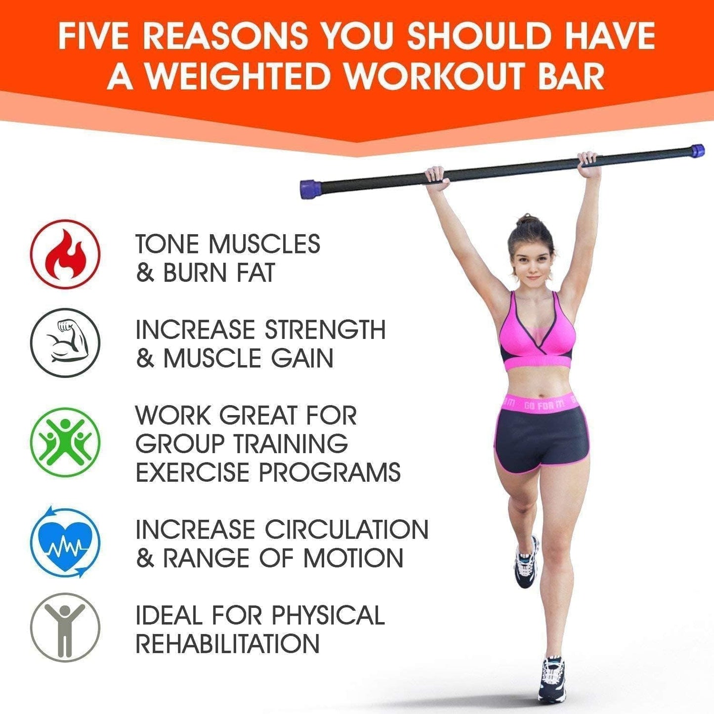 Weighted Workout Gym Bar, Aerobics Bar, Solid Steel Padded Fitness Body Bar - Training Exercise Equipment Gear