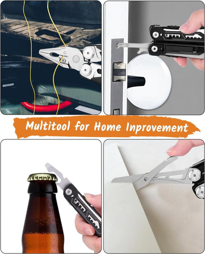 Husgw Dad Birthday Gifts, Father's Day Best Gift, 22 in 1 Multitool Pliers + 11 in 1 Multitool Card, Gifts for Men Camping Multitool Accessories, Multipurpose Tool Plier Pocket Knife Saw Screwdrivers