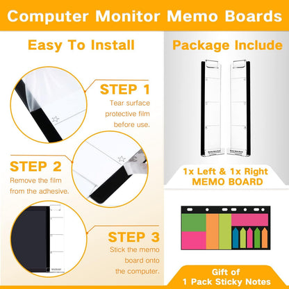 Monitor Memo Boards for Computer, Set of 2 (Left & Right) Multifunction Acrylic Screen Message Reminder Pad Side Panels Phone Holder - Utility Organizer for Office Desktop, Gift of 1 Pack Sticky Notes