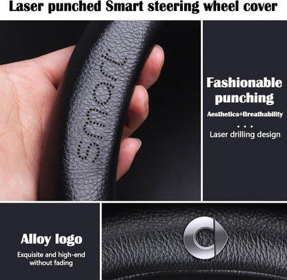 Car Steering Wheel Cover, Non-slip Breathable Microfiber Leather Car Steering Wheel Cover for Interior Accessories Car Steering Wheel Cover Black 38cm for Benz Smart 450 451 453 Fortwo Forfour