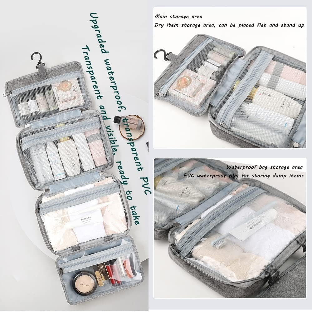 Travel Toiletry Bag,Hanging Travel Toiletry Bag with Hook,Hanging Toiletry Bag,Resistant Travel Cosmetic Bag Foldable Hygiene Bag for Toiletries, Cosmetics, Makeup, Brushes, Shower