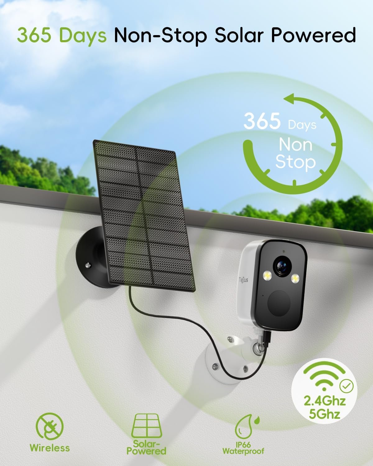 5G Security Cameras Wireless Outdoor, Solar Camera Outdoor, Wireless Camera for Home Security with Color Night Vision, AI Detection, 2 Way Talk, IP66, Cloud/SD, Alexa