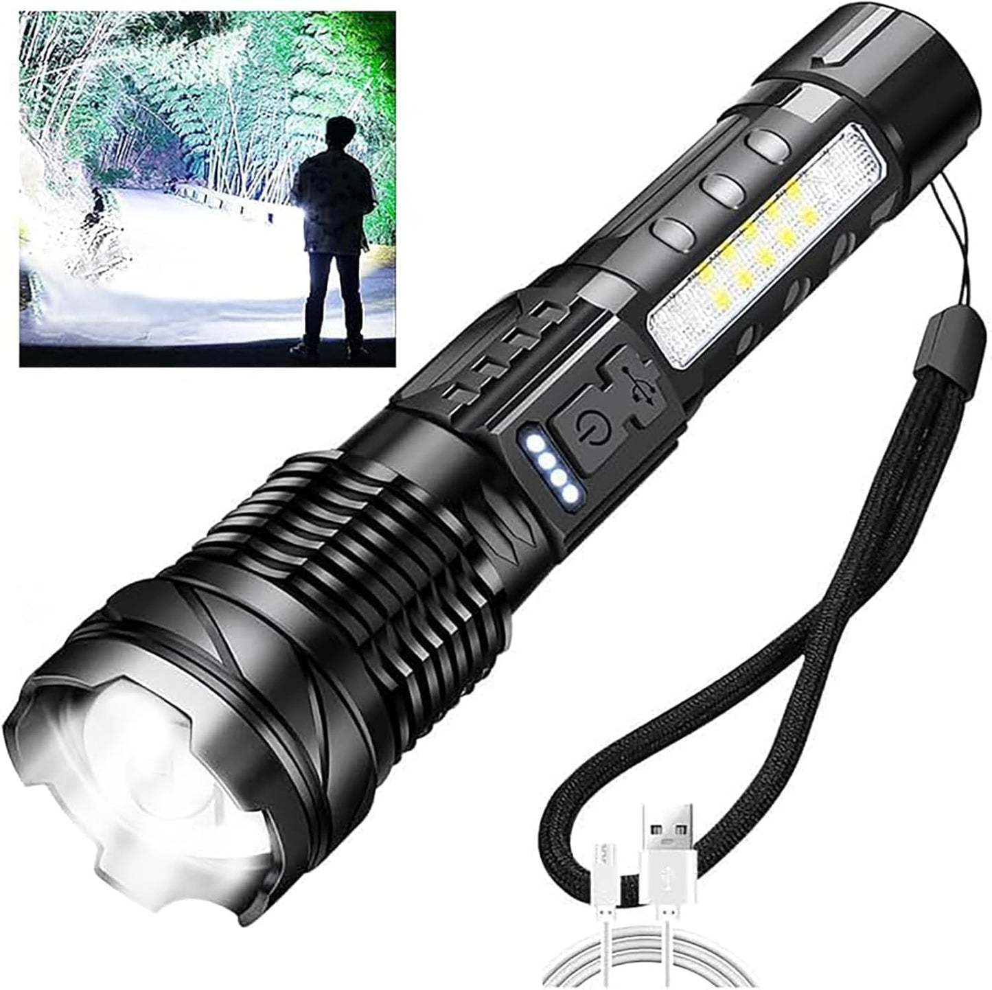 Clearhill High Power 1000 Lumen Tactical Flashlight - USB Rechargeable, 5 Modes, Waterproof, Ideal for Emergency, Outdoor, Camping (Black)