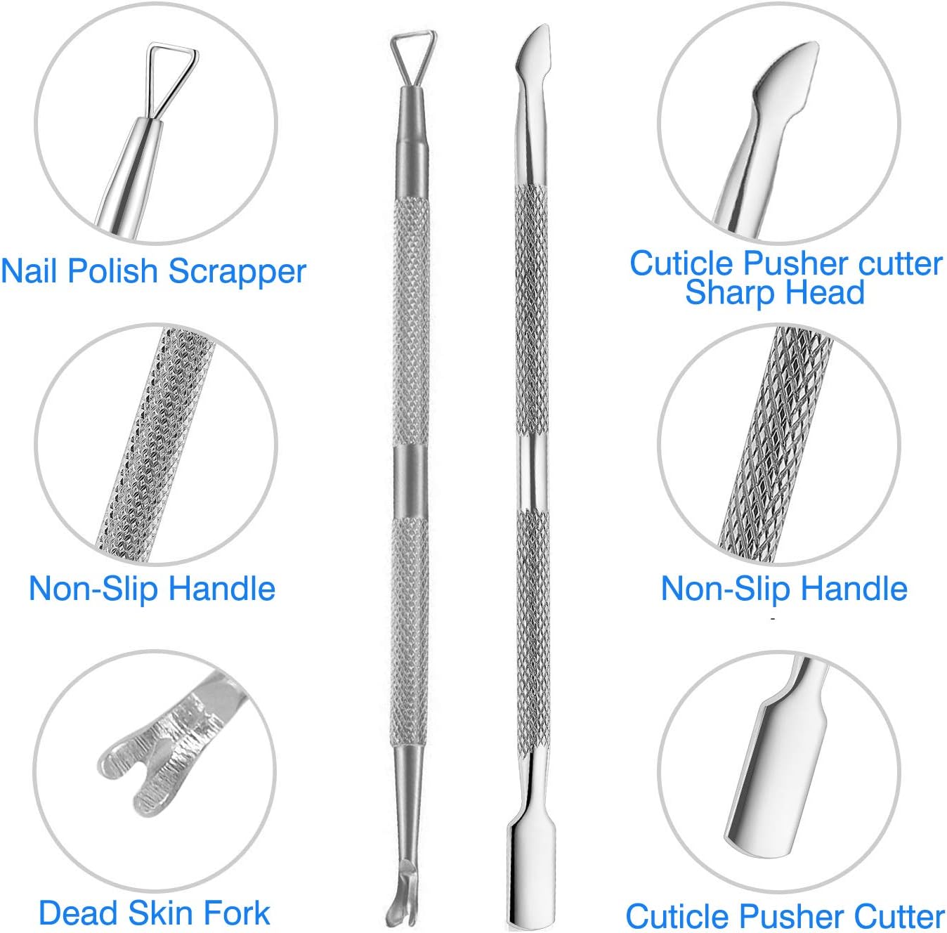 Cuticle Nippers and Cuticle Pusher Manicure Tools Set - Professional Stainless Steel Nail Cuticle Remover Cutter Clippers Tool for Gel Nail Art Fingernails Toenails, Spa