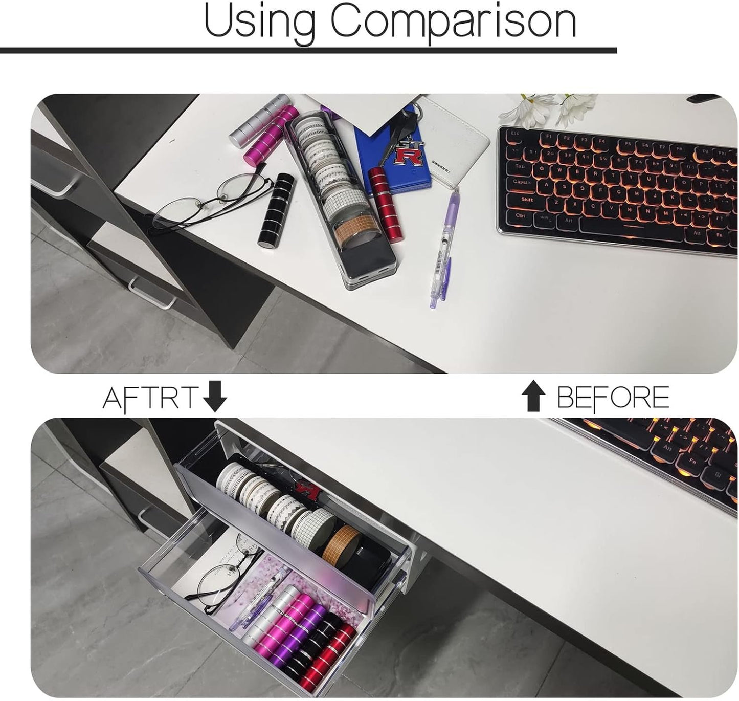 RTUDOPUYT Desk Drawer Attachment, 2 Layers Under Desk Drawer Organizer Slide Out, Adhesive Drawer, Home Office Organization Plastic Desk Accessories & Workspace Organizers (white)