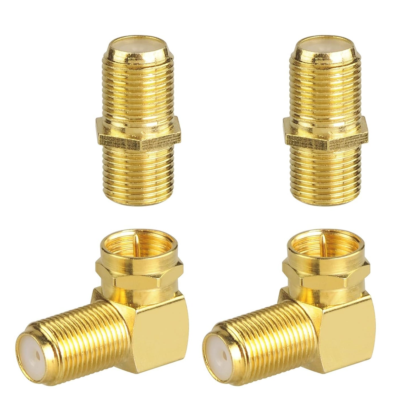 VCE Coaxial Cable Connector & Right Angle RG6 Coax Cable Extender, F-Type Gold Plated Adapter Female to Female for TV Cables, 4 Pack(2 Pairs)