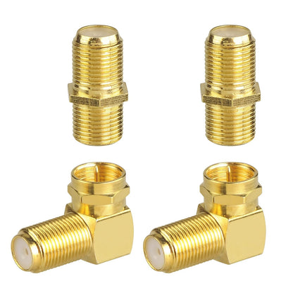 VCE Coaxial Cable Connector & Right Angle RG6 Coax Cable Extender, F-Type Gold Plated Adapter Female to Female for TV Cables, 4 Pack(2 Pairs)