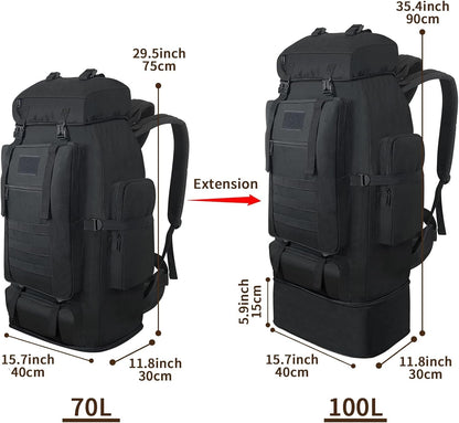 Vaupan Hiking Backpack, 100L Large Camping Backpack, Expandable Waterproof Molle Rucksack, Outdoor Daypack for Men Women