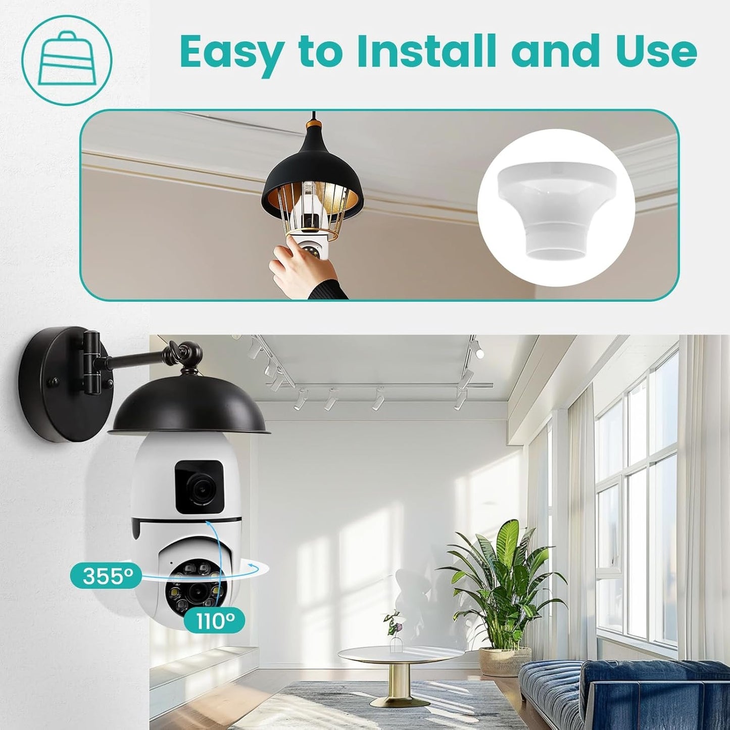 NWpangu E27 Socket Security Camera, HD WiFi Light Bulb Camera with Night Vision, 2-Way Audio, Motion Detection, Use for Indoor/Outdoor Home Security