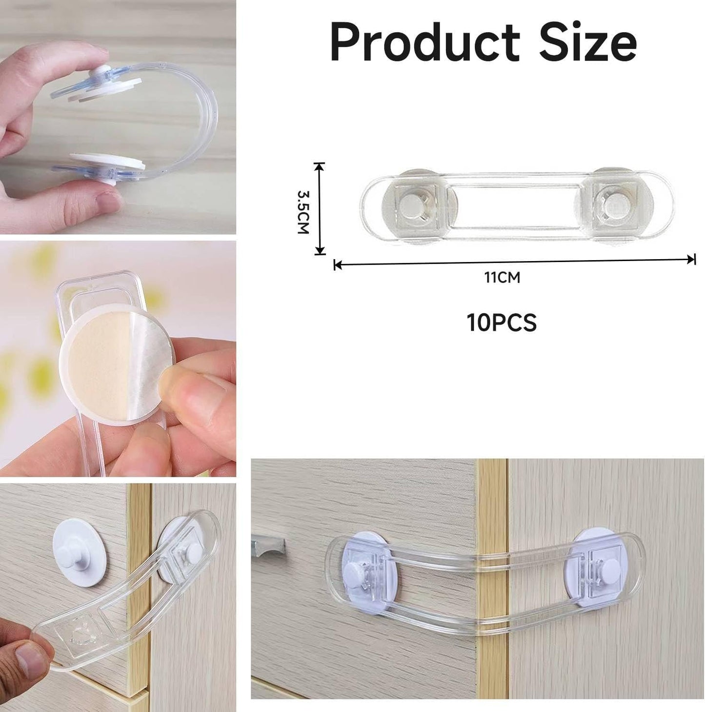 Child Safety Cabinet Locks - (10 Pack 11cm) Baby Proofing Latches to Drawer Door Fridge Oven Toilet Seat Kitchen Cupboard Appliance Trash Can with 3M Adhesive - Adjustable Strap No Drill No Tool