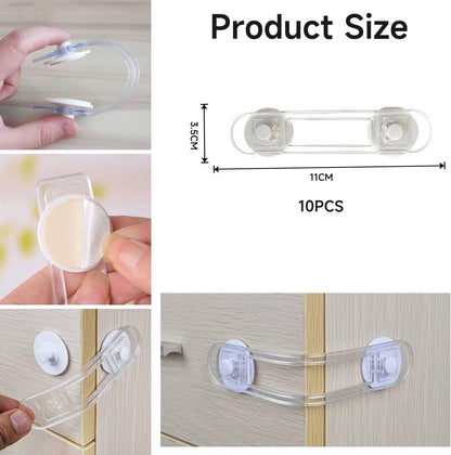 Child Safety Cabinet Locks - (10 Pack 11cm) Baby Proofing Latches to Drawer Door Fridge Oven Toilet Seat Kitchen Cupboard Appliance Trash Can with 3M Adhesive - Adjustable Strap No Drill No Tool