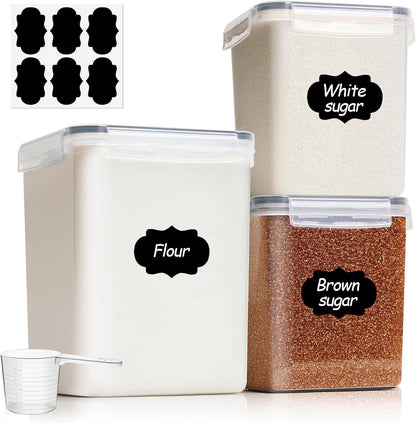 ComSaf Flour Cereal Storage Containers Set of 3 (5.2L/166oz) (2.5L/78oz*2), Large Airtight Food Storage Containers with Lids, Plastic Canisters Sets for Kitchen, Pantry Organizers for Rice and Baking