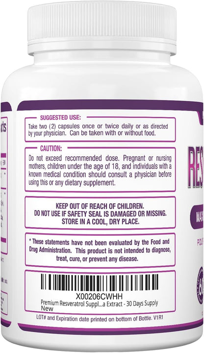 Purely Optimal Resveratrol 1500mg - High Potency Trans-Resveratrol Supplement with Polyphenols, 60 Vegan Capsules - Supports Graceful Aging, Vitality, Immune Function & Total Body Wellness