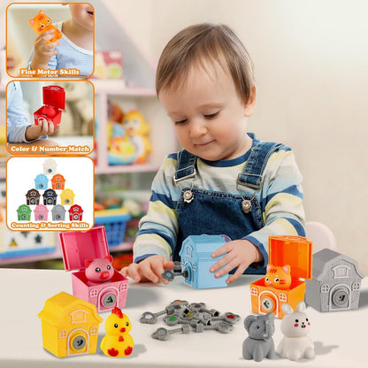 Farm Animals Toysï¼ŒMontessori Toys for Babiesï¼ŒToys for 3 + Year Oldï¼ŒLittle People Farm 10 Farm Animals and 10 Barns,10 Keys Baby & Toddler Toysï¼ŒLearning & Education Toys