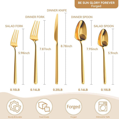 Oval Gold Cutlery Set, 20-Piece Silverware Set, Stainless Steel Flatware, Service for 4, Dishwasher Safe (American Design)