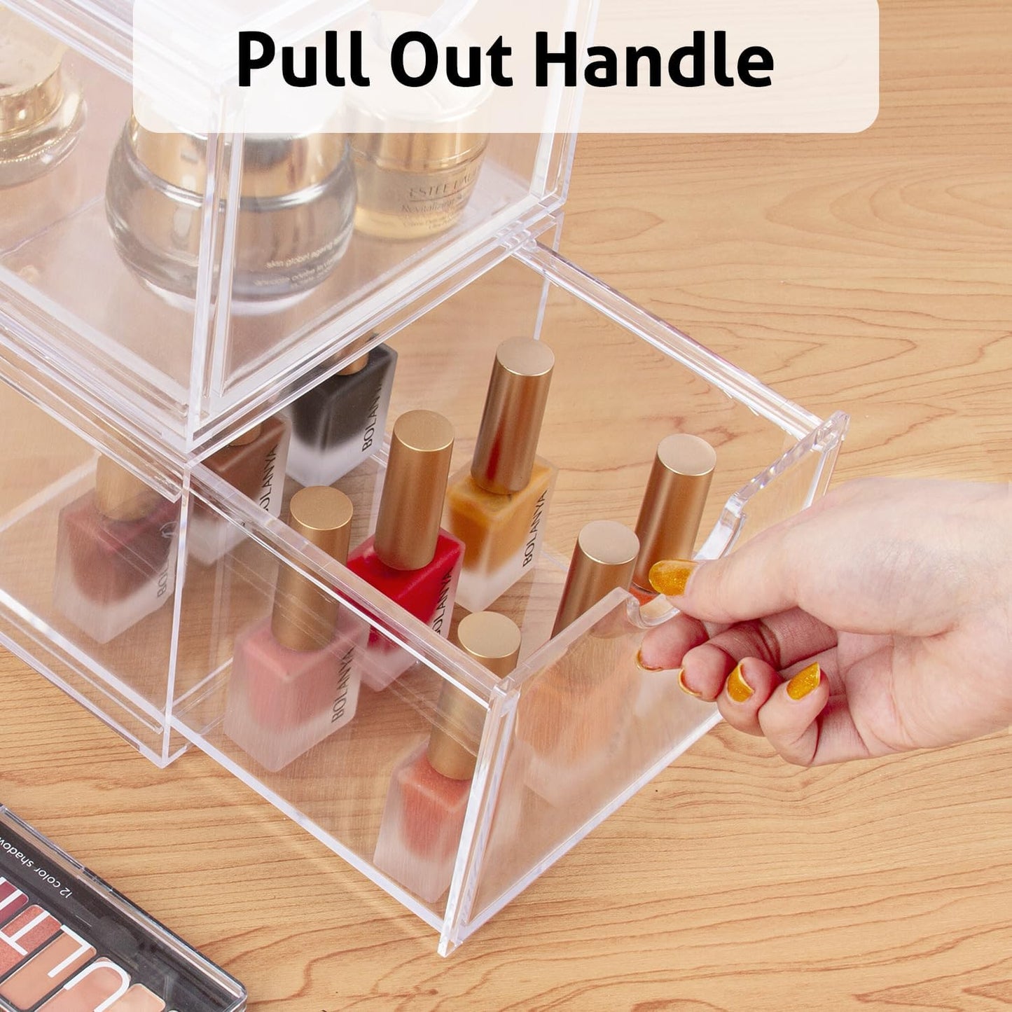 AMEITECH Stackable Cosmetic Organizer Drawers, Acrylic Clear Makeup Organizer, Vanity Container Drawer for Cosmetics, Skin Care, Hair Accessories, Bathroom Counter or Dresser - Set of 2