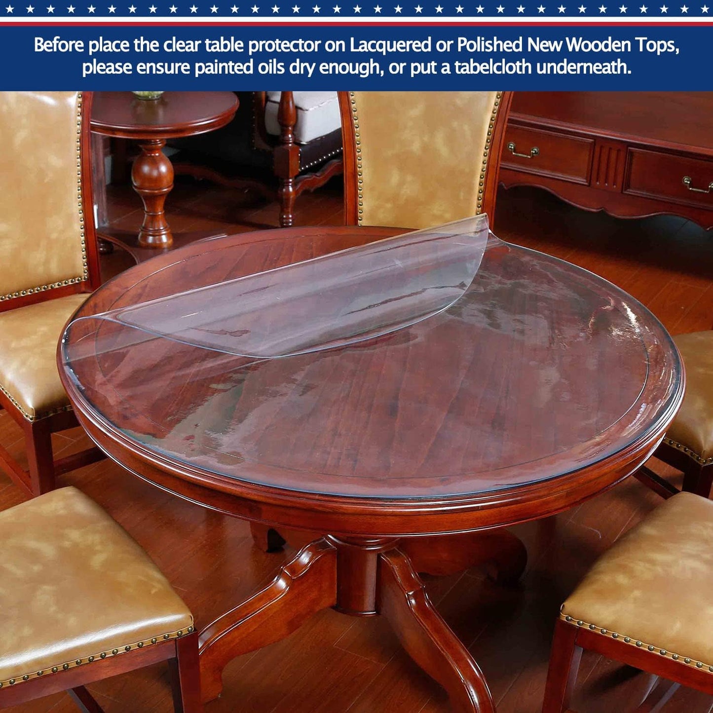 Round Clear Plastic Table Protector Cover Pad Thick Wipeable PVC Vinyl Tablecloth Furniture PVC Protective Desktop Liner Cover Waterproof Dining Tabletop Protection Desk Top Pad 36 Inch Diameter Round