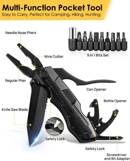 Gift for Men,Women BIBURY 15-in-1 Multi-Functional Pliers & 18-in-1 Snowflake Multitool, Foldable Multi-Tool Multitool Pocket Tool in Durable Stainless Steel, Camping Gadgets for Outdoor Adventurers