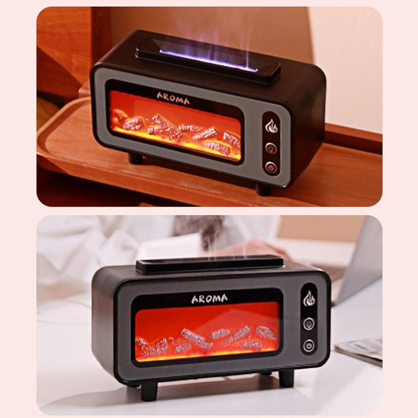 Portatile USB Umidificatore, Fireplace Aromatherapy Diffuser, Soothing Flame Light, 200 ml Quiet Mist Output for Bathroom, Yoga, Car, Nursery, Hotel, Living Room, 8.27 x 3.15 x 4.65 Inches
