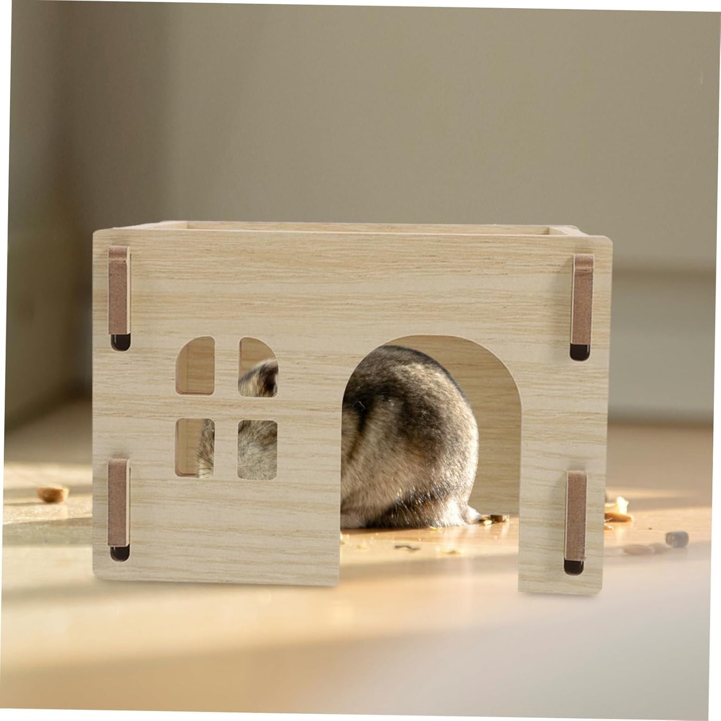 YARNOW Small Animal Hideout Villa Wooden Home for Hamster Guinea Pig Chinchilla Rat Mouse Gerbil Bunny Stylish and Secure Hideaway Feeding Watering Station
