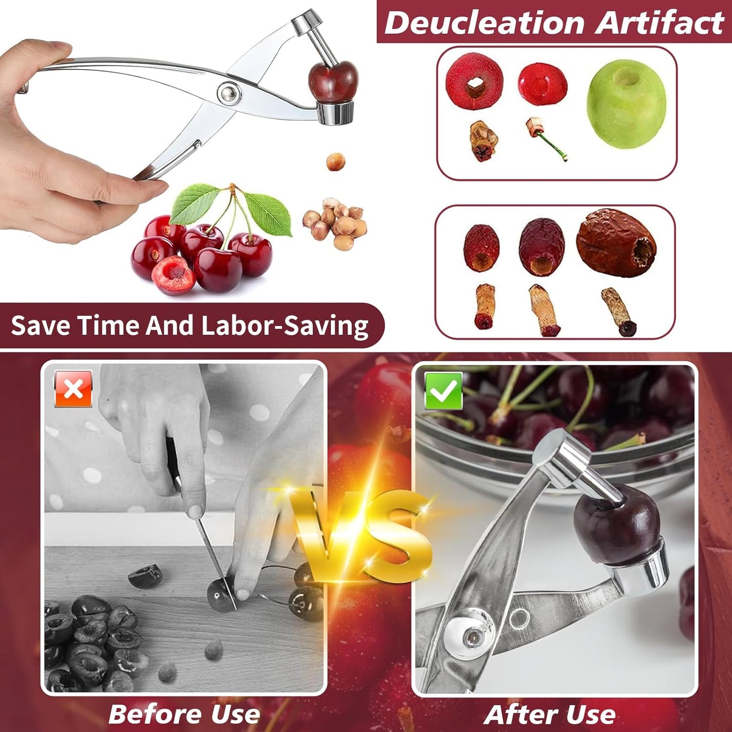 Cherry Olive Pitter Tool Metal Kitchen Utensils Hawthorn Tool Red Date Pit Remover Metal Upgraded Core Remover Fruit Tools Novel Cherry Pear Corer Pitter Kitchen Gadgets Silver (1)
