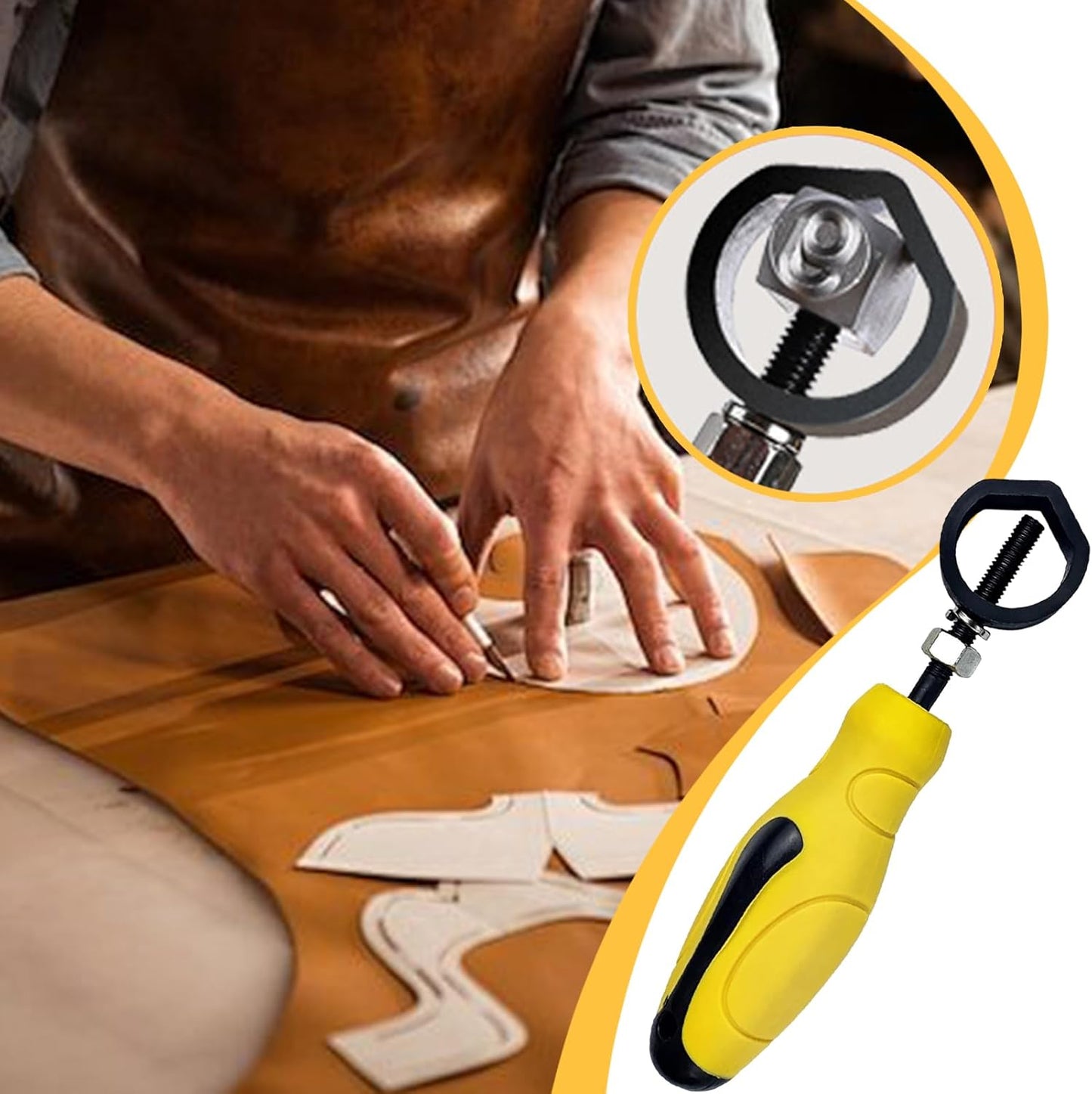 Metal Stamping Tools, Steel Stamp Holder, Ergonomic Safety Handle, Leather Puncher with Yellow Rubber for Metal Marking and Craft Punching, Anti Slip Design