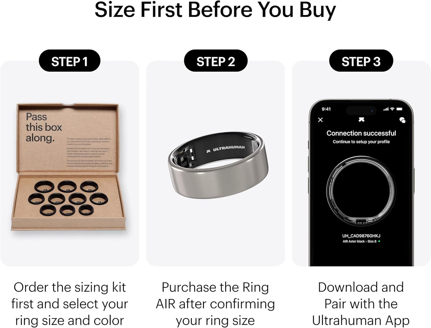 Ultrahuman Ring AIR-Smart Ring Activity Tracker, Size First with Ultrahuman Sizing Kit,Sleep Tracker,Smart Ring for Men/Women,Fitness Tracker