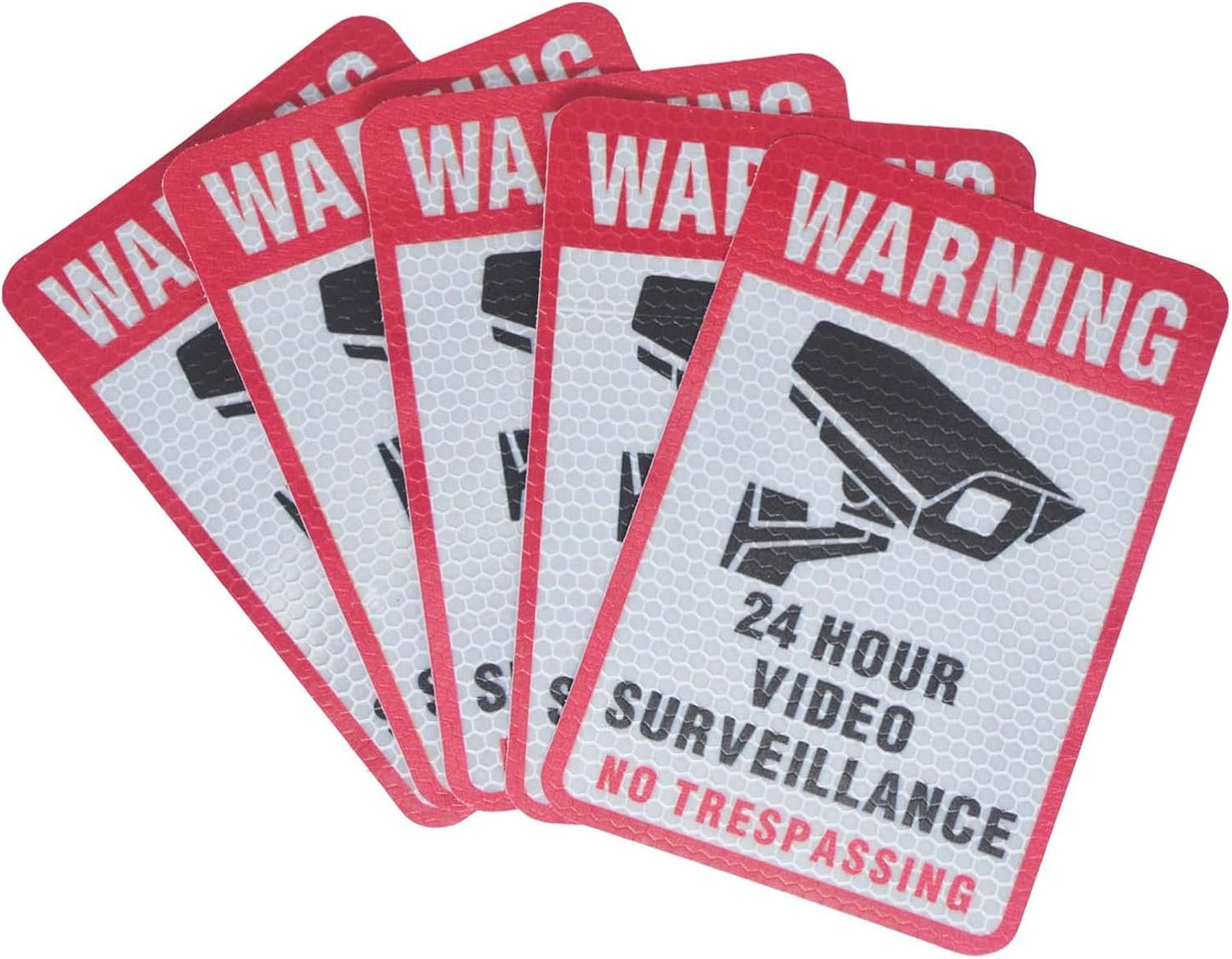 5 Pcs Reflective No Trespassing Warning Video Surveillance Yard CCTV Sign Sticker,Private Property 24 Hours Video Recording Sign,Home Fake Security Camera Stickers Signs.(Surveillance Sign)