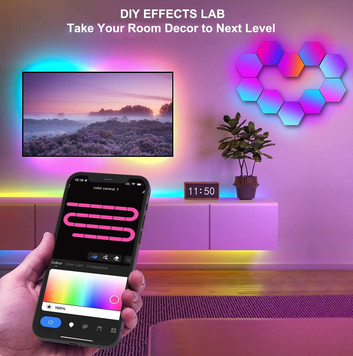 LED Hexagon Lights, Smart Home LED Wall Lights Work with Alexa Google Assistant,RGBIC Gaming Lights for Gaming Setup, Voice, App & Remote Controlled,LED Light Panels Music Sync for Gaming Room,10 Pack