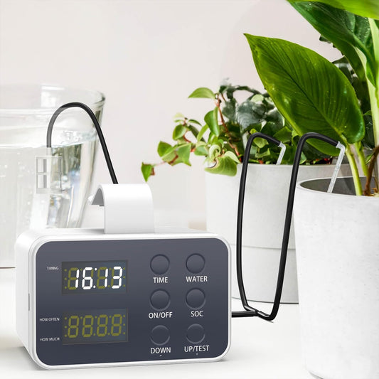 Automatic Watering System for Pots, DIY Drip Irrigation Kit, Rechargeable Plant Sprinkler with Lack of Water Alarm and Battery Discharge, Adjustable Time, Supports 15 Pots