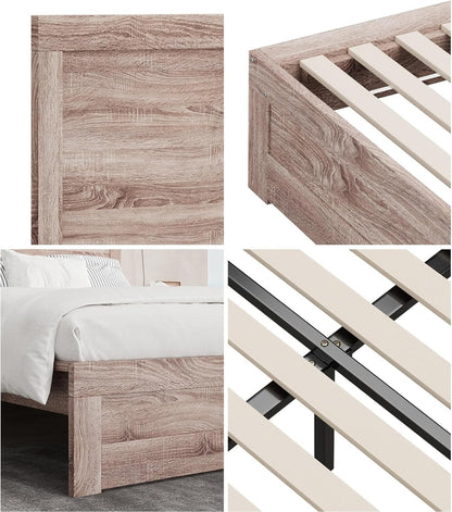OIKITURE Wooden Bed Frame Queen Size Beds Platform, Bed Frame Platform with High Bed Leg, Compatible with Australian-Sized Mattresses, 210X173X100cm