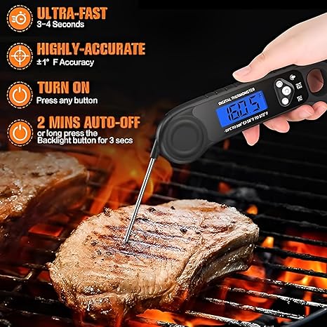Meat Thermometer Digital, Instant Read Food Thermometer - Waterproof w/Backlight for Cooking Deep Fry BBQ Grill Smoker Roast and Candy Thermometer, Camping & Kitchen Essentials