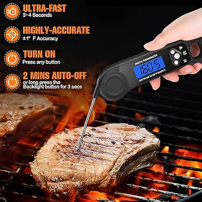 Meat Thermometer Digital, Instant Read Food Thermometer - Waterproof w/Backlight for Cooking Deep Fry BBQ Grill Smoker Roast and Candy Thermometer, Camping & Kitchen Essentials