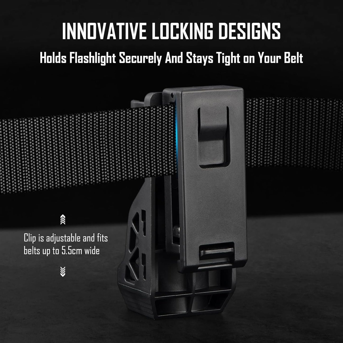FandyFire Tactical Flashlight Holster, Rotatable Flashlight Holster for Duty Belt, Flash Light Holder with Lever Side Lock System, Only Suitable for 0.9"-1.2" Diameter Flashlights W66