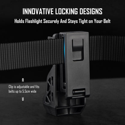 FandyFire Tactical Flashlight Holster, Rotatable Flashlight Holster for Duty Belt, Flash Light Holder with Lever Side Lock System, Only Suitable for 0.9"-1.2" Diameter Flashlights W66