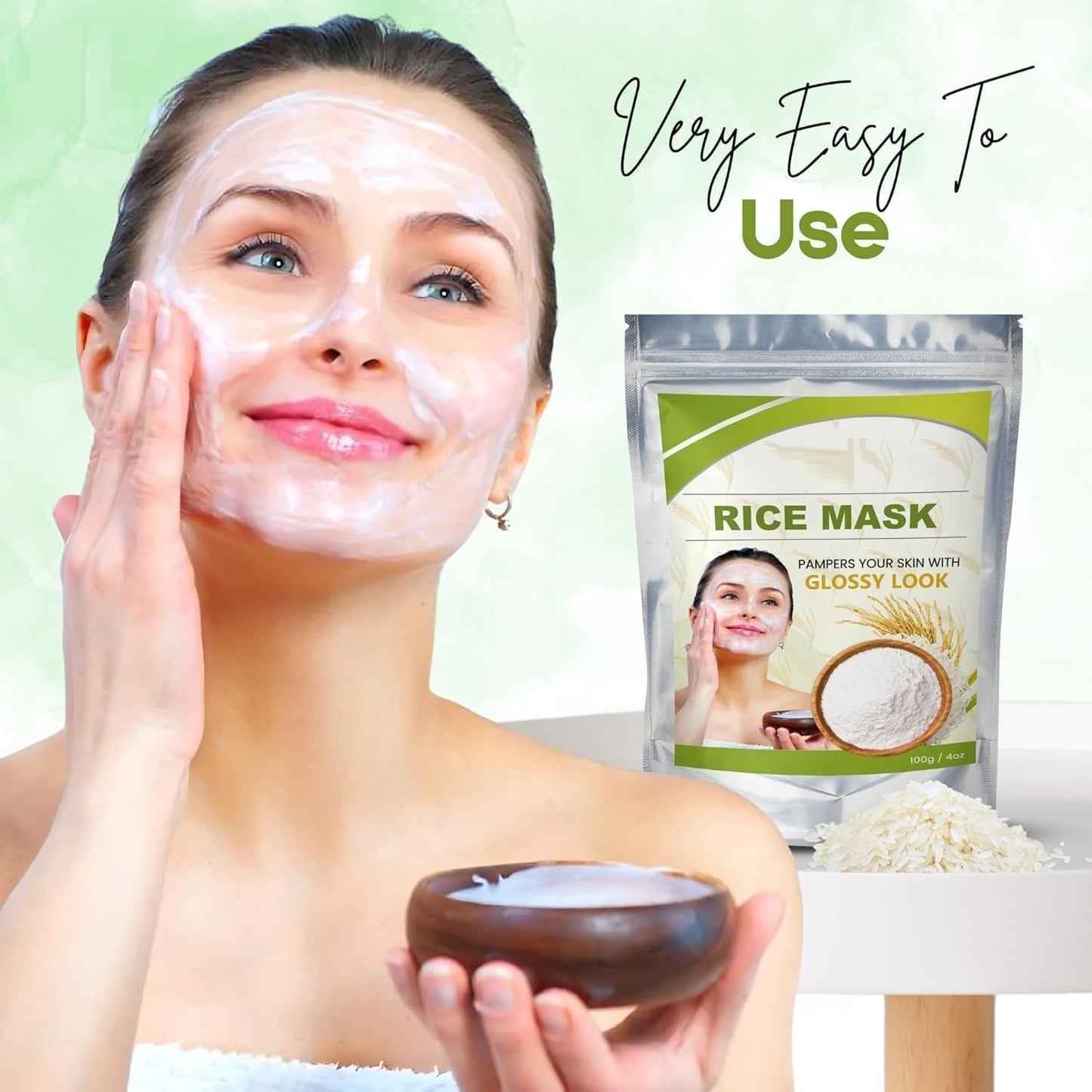NACHT Rice Powder Mask - Brightening & Smoothing | Rice Mask - Natural Exfoliation, Oil Control, and Pore Minimizing | Anti-Aging & Hydrating Skincare - 100g