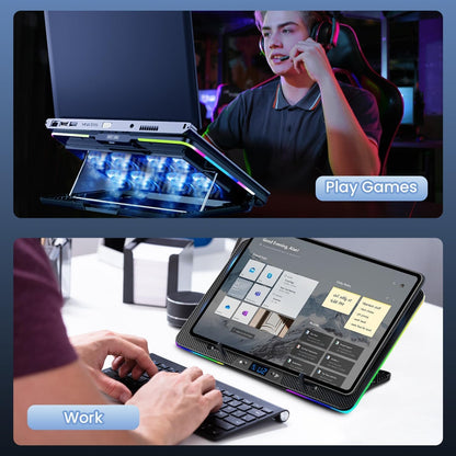 Necomi Laptop Cooling Pad, Laptop Cooler with 8 Quiet Led Fans for 11-17Inch Laptops, Show Fan Speed, with 7 Height Stands Dual USB Powered Gaming Laptop Cooling Pad