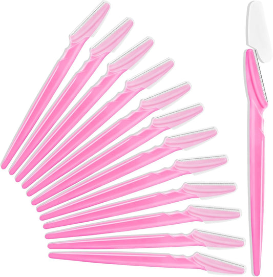 12 Pcs Eyebrow Razors, Face Razors Multipurpose, Exfoliating Dermaplaning Tools, Eyebrow Trimmers Shaver with Safety Cover, Facial Hair Removal for Women Men Body Use (Pink)