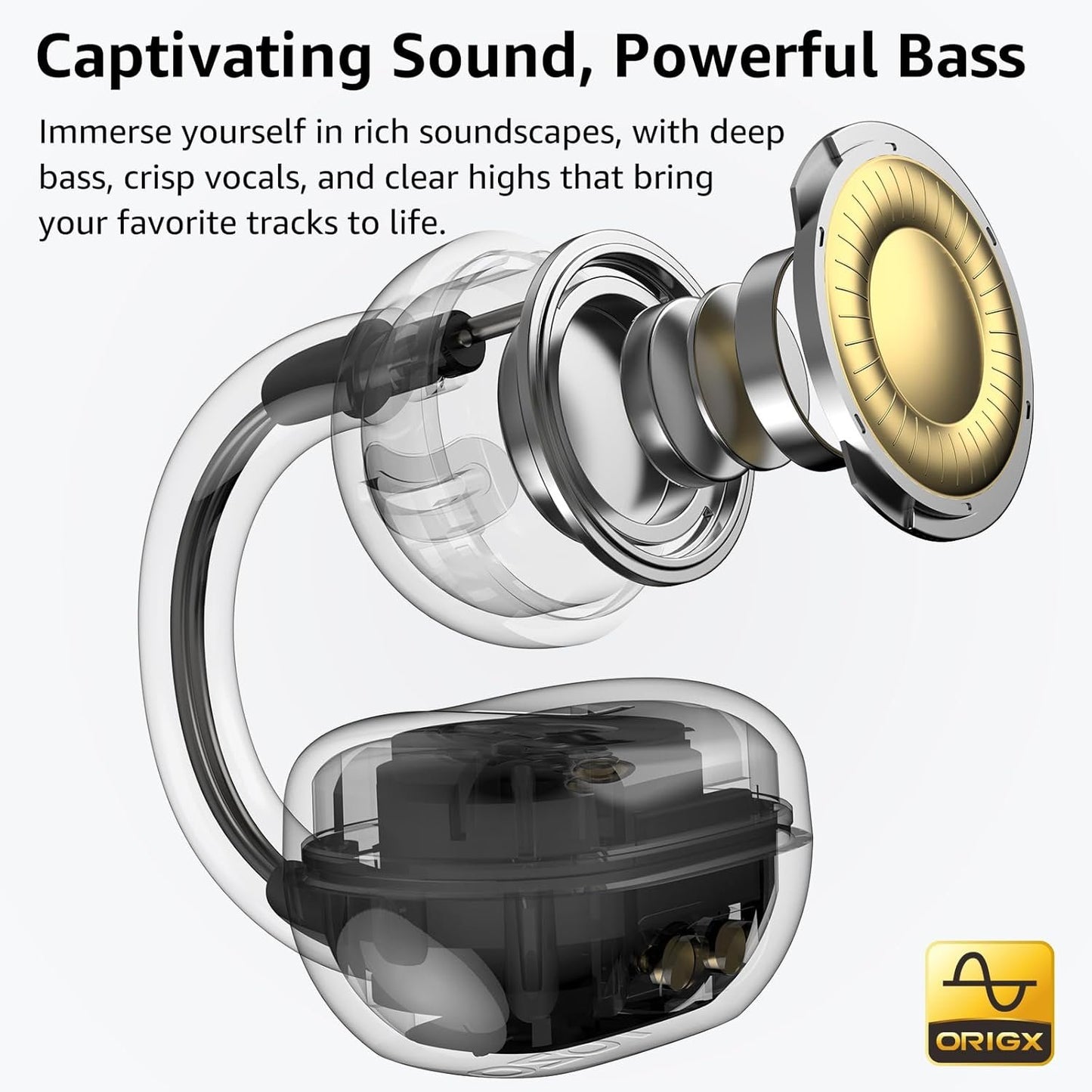 TOZO New OpenEarRing True Open Ear Headphones, Lightweight Comfort Open Ear Clip Wireless Earbuds, 40H Play Bluetooth 5.4 Headphones with Smart Digital Display Design Fit Sports Running, Workout Black