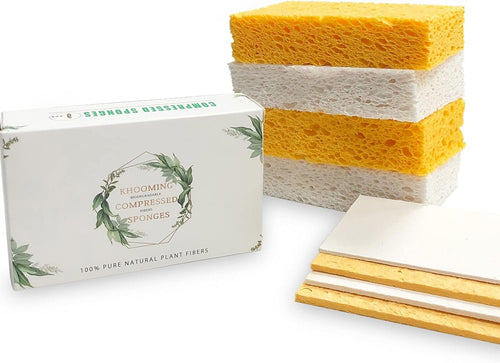 Khooming 6-Count Extra Large Compressed Sponges for Kitchen, Dishes, Cleaning, Bathroom, Camper, Backpacker - Biodegradable Cellulose