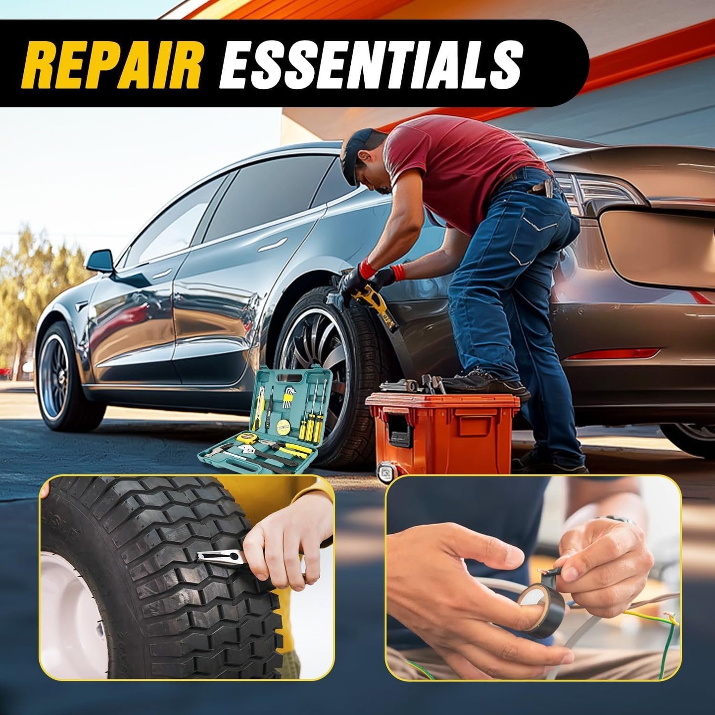 Nilight Car Emergency Kit with Jumper Cable Repair Tool Sets and Foldable Shovel,Roadside Safety Assistance Essential Tools for Travel Camping Outdoor Cars Truck SUV RV